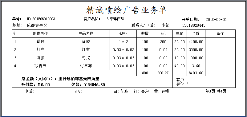 精誠噴繪廣告業務單 精誠噴繪廣告業務單